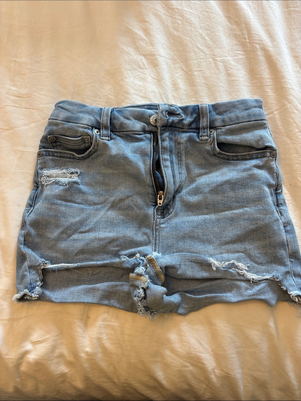 American Eagle Outfitters Light Blue Ripped Denim Mini Skirt-Shorts